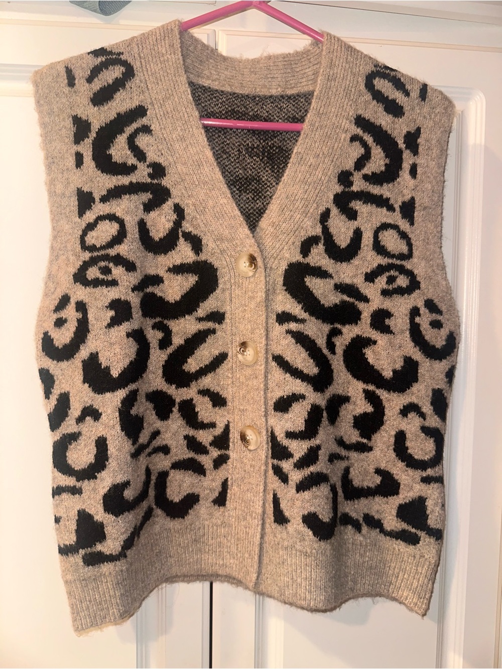 SHEIN Beige and Black Leopard-Print Button Vest